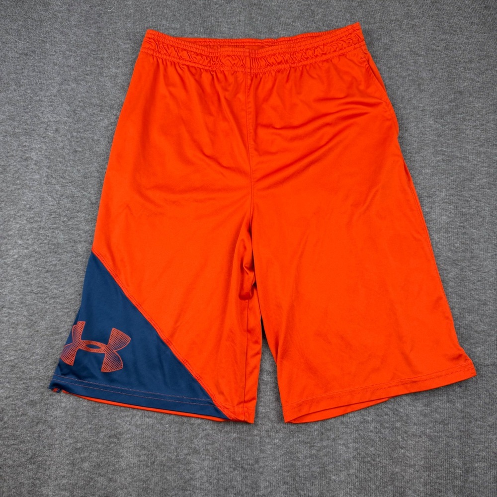 Under Armour Basketball Shorts Mens YXL‎ Orange Navy Blue Athletic Loose Fit